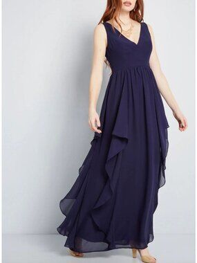Lac & Mesh ModCloth Navy Blue Sleeveless Ruffle Long Gown Maxi Dress Size XL
